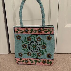 Chic Floral Beaded Mini Bag - Blue and Pink
